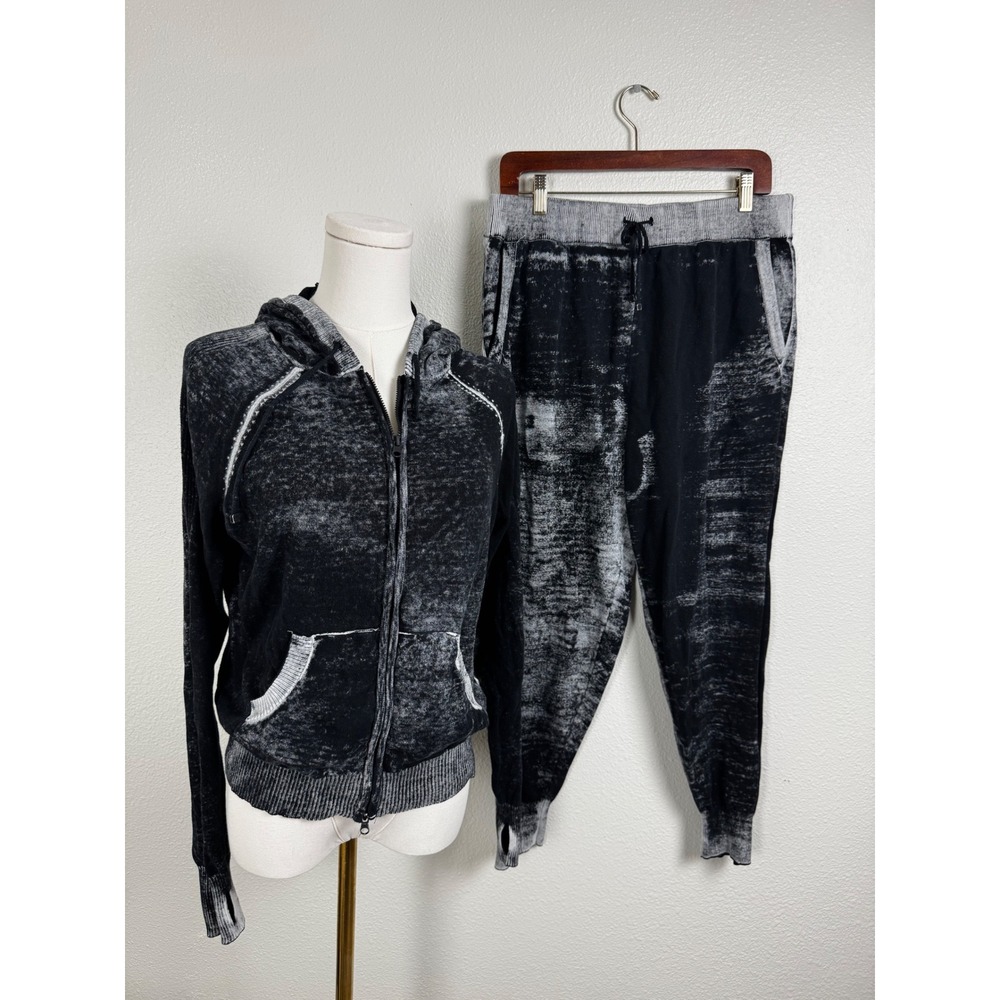 Blanc Noir Tracksuit Women Large Black Acid Wash Zip Hoodie Jogger Set